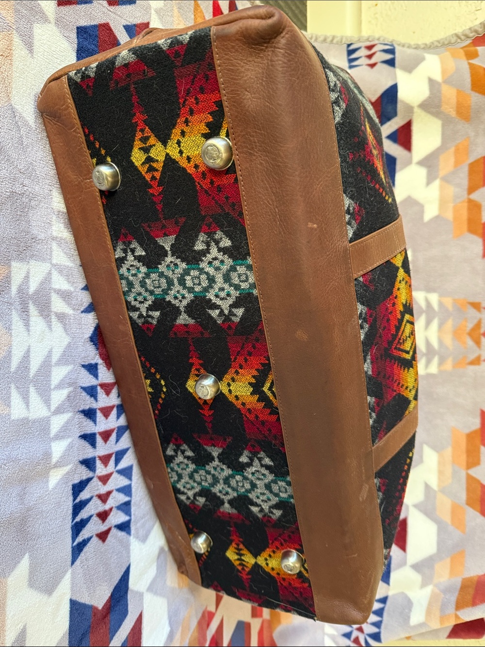 Pendleton Wool Patterned Leather-Trim Weekender Bag - Picture 5 of 9